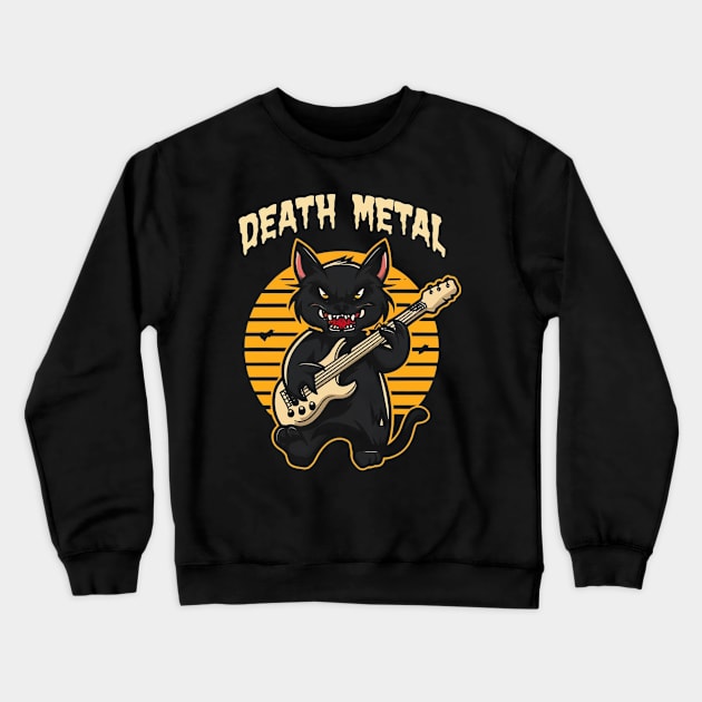 Death Metal Satanic Baphomet Cat playing guitar Crewneck Sweatshirt by Aldrvnd